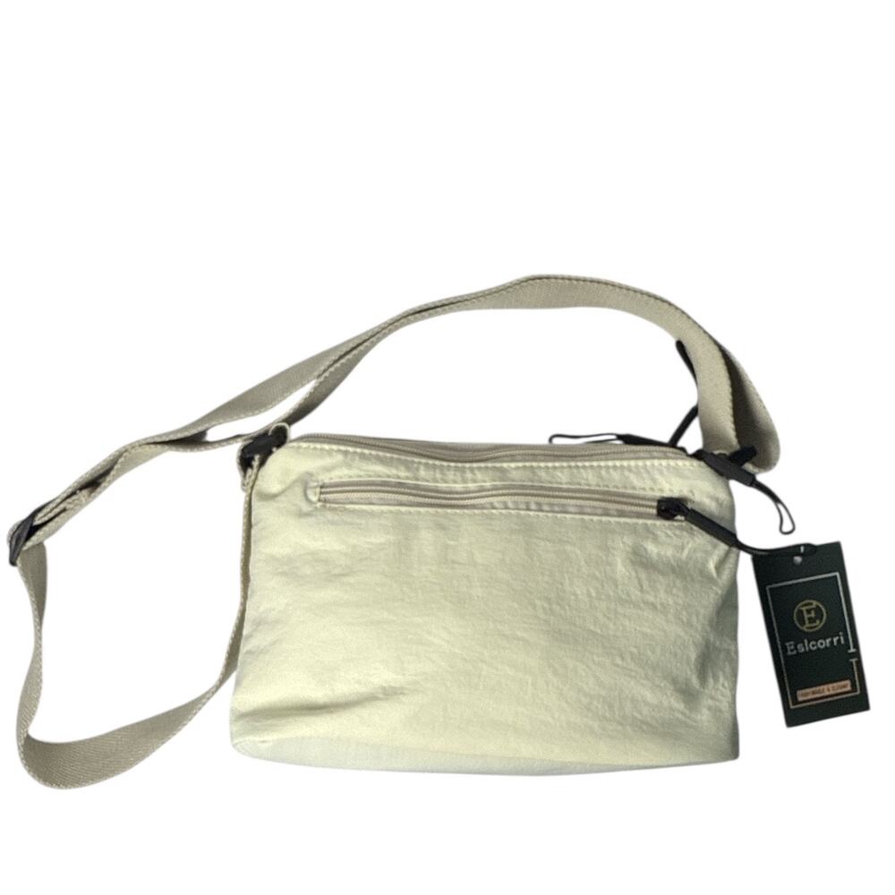 NEW Cream Nylon Crossbody Travel Bag Lightweight Multi Pocket Shoulder Purse - Picture 4 of 9
